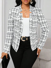 Aurohaya Women’s Fitted Tweed Plaid Jacket Open Office Blazer Long Sleeve Chic Autumn Winter Coat